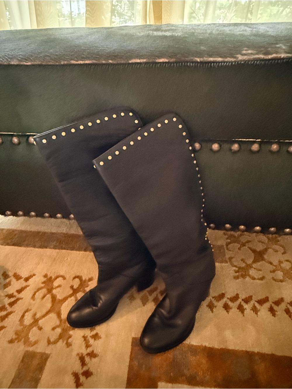 Jimmy Choo Black Knee-High Studded Leather Boots